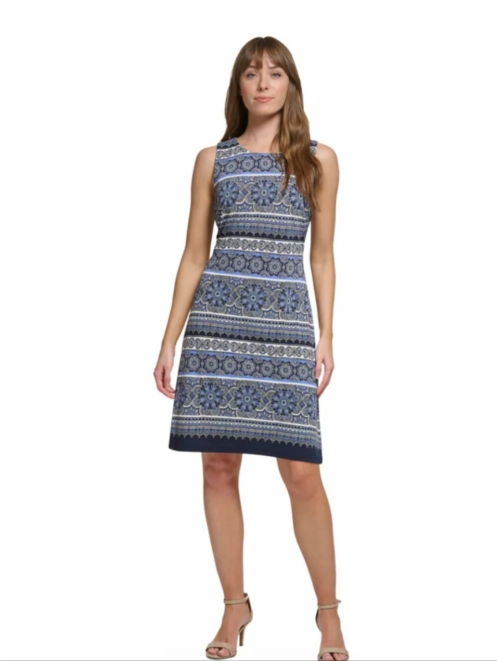 Tommy Hilfiger Blue Medallion Print Sheath Dress Size 4 NWT Sleeveless Midi